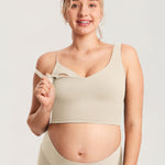 Women's V Neck Nursing Crop Tank Top Taupe