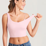 Women's V Neck Nursing Crop Tank Top Strawberry Pink @model_info:MOM3