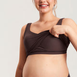 Women's V Neck Nursing Crop Tank Top Hot Fudge Brown @model_info:MOM2
