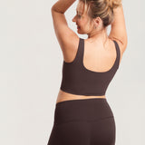 Women's V Neck Nursing Crop Tank Top Hot Fudge Brown @model_info:MOM3