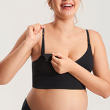 Women's Ribbed V Neck Nursing Bralette Black @model_info:MOM3