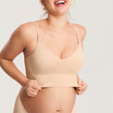 Women's Ribbed V Neck Nursing Bralette Beige @model_info:MOM3