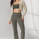 Women's Hugcurve No Front Seam Flare Leggings 31'' Smoked Green