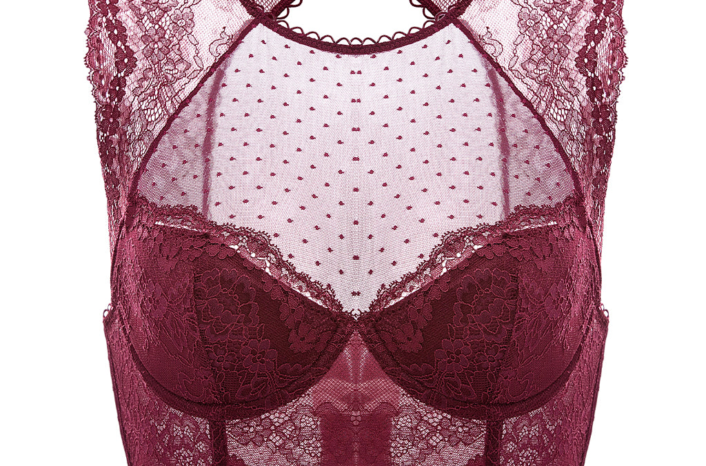 Women's Classic Lacy Mesh Bra Top Dark Red @model_info:ES1