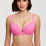 Women's Lacy Plunge Push Up Bra Crabapple Pink