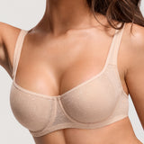 Women's Sexy Mesh Underwire Balconette Bra Beige @model_info:ES1