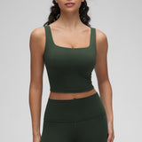 CRZ YOGA Women's Square Neck Longline Sports Bra Hot Fudge Brown