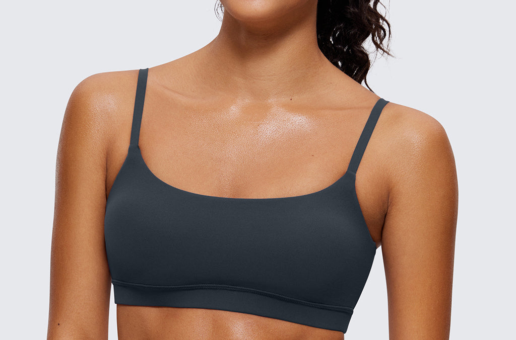 CRZ YOGA Women's Adjustable Spaghetti Straps Sports Bra Black