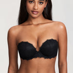 Women's Eyelash Lace Strapless Bra Black