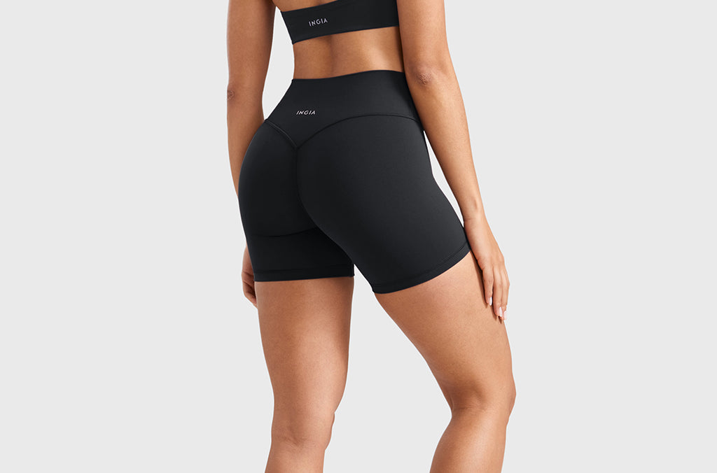 INGIA Womens High Waist No Front Seam Scrunch Butt Biker Shorts 5'' V-Back Scrunch Booty Gym Workouts Americano