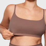 Women's Inbarely® Soft Three Layer Nursing Bralette - Scoop Neck Brown Purple @model_info:ES3