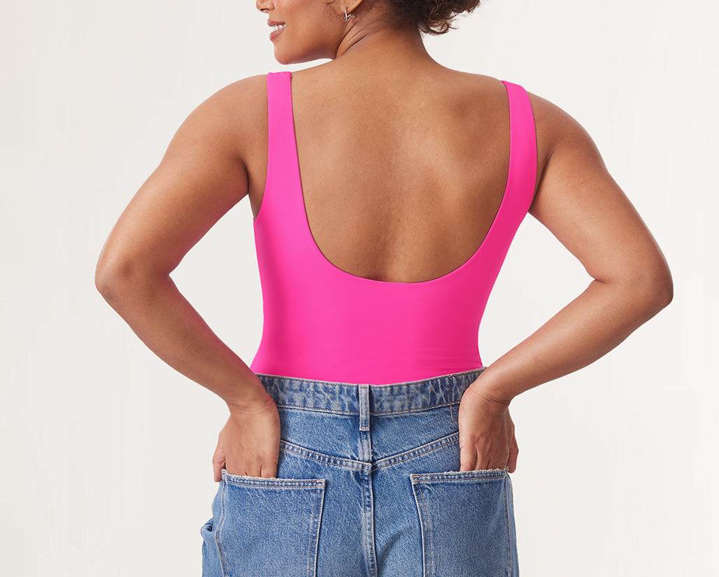 Women's Square Neck Bodysuit Glitter Rose