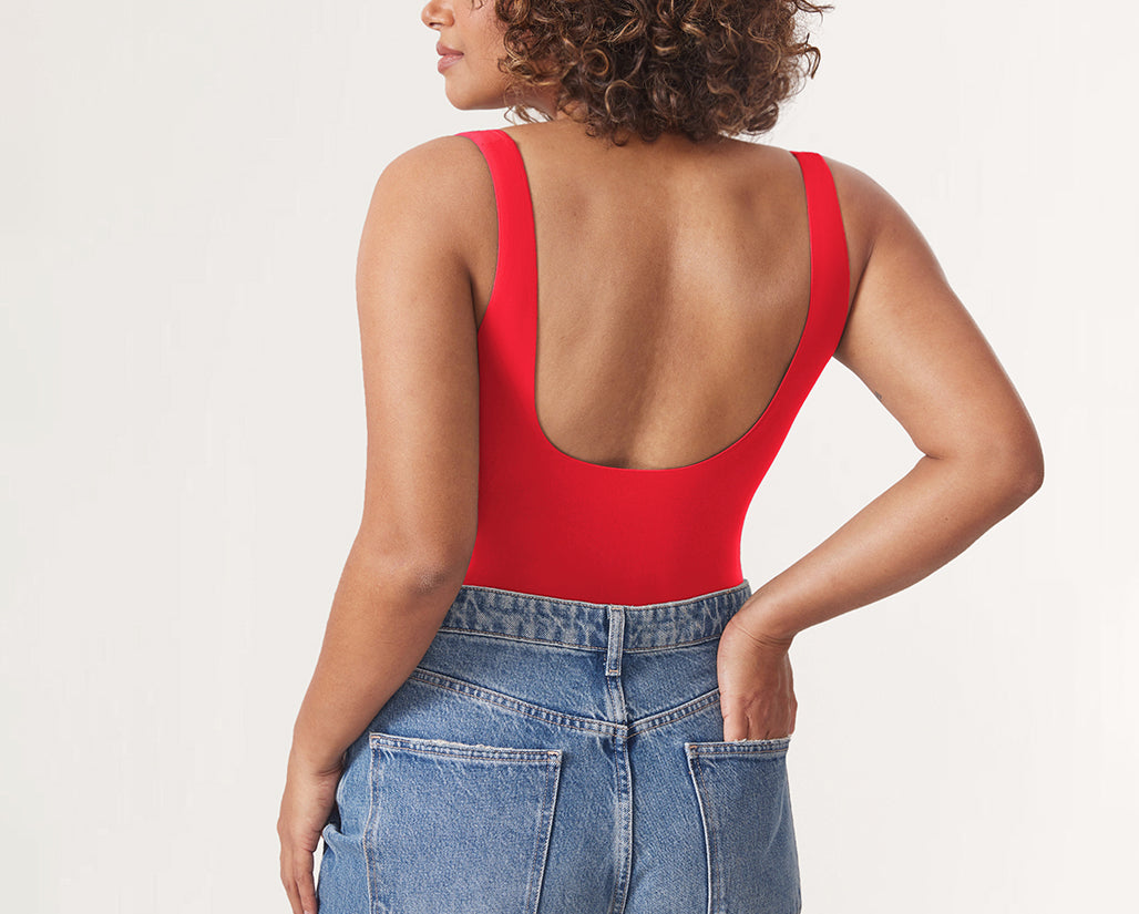 Women's Square Neck Bodysuit Bright Red