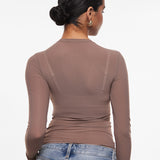 INLYRIC Women's Cosnufy® Mesh Sheer Long Sleeve Top Brown Purple