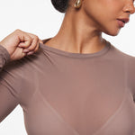 INLYRIC Women's Cosnufy® Mesh Sheer Long Sleeve Top Brown Purple