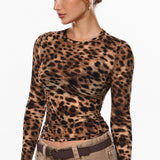 INLYRIC Women's Cosnufy® Mesh Sheer Long Sleeve Top Wildland Leopard
