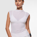 INLYRIC Cosnufy® Sheer Mesh Mock Neck Tank Top Snow White