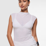 INLYRIC Cosnufy® Sheer Mesh Mock Neck Tank Top Snow White