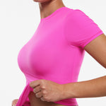 Women's Single Layer Basic Short Sleeve Top - Crew Neck Glitter Rose