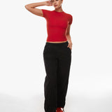 Women's Single Layer Basic Short Sleeve Top - Crew Neck Lipstick Red