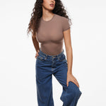 Women's Single Layer Basic Short Sleeve Top - Crew Neck Brown Purple