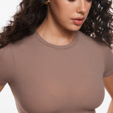 Women's Single Layer Basic Short Sleeve Top - Crew Neck Brown Purple
