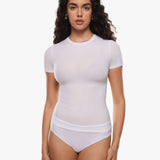 Women's Single Layer Basic Short Sleeve Top - Crew Neck Snow White