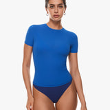 Women's Single Layer Basic Short Sleeve Top - Crew Neck Azure Blue