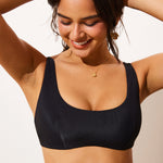 Women's Ribbed Scoop Neck Bikini Top Black @model_info:ES3