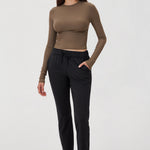 Women's Stretch Drawstring 7/8 Pants with Pockets 27'' Black