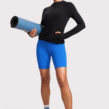 CRZ YOGA Women's Yoga High Rise Butterluxe Long Biker Shorts 8'' Sparkle Blue