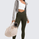 CRZ YOGA Women's High Rise Butterluxe Yoga Leggings 25'' V Cross Waist True Navy