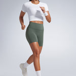 CRZ YOGA Women's Fast Dry Athletic Shorts 6" with Pockets Grey Sage