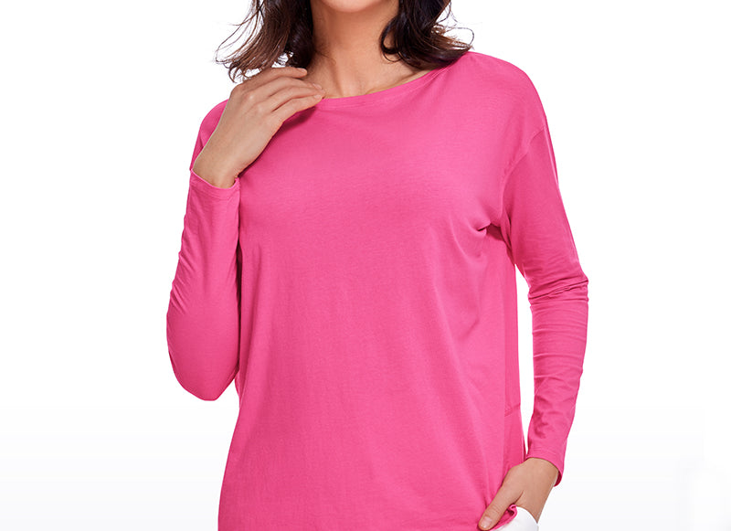 Women's Pima Cotton Boat Neck Long Sleeve Shirts White Opal