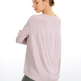 Women's Pima Cotton Boat Neck Long Sleeve Shirts Pink Peony