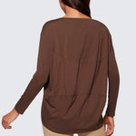 Women's Pima Cotton Boat Neck Long Sleeve Shirts Coffee Brown