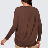 Women's Pima Cotton Boat Neck Long Sleeve Shirts Coffee Brown