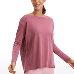 Women's Pima Cotton Boat Neck Long Sleeve Shirts Coffee Brown