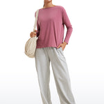 Women's Pima Cotton Boat Neck Long Sleeve Shirts Coffee Brown
