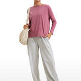 Women's Pima Cotton Boat Neck Long Sleeve Shirts Coffee Brown