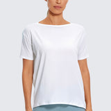 Women's Pima Cotton Boat Neck Short Sleeves Shirts Black