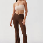 CRZ YOGA Women's V Cross Waist Flare Leggings 31'' Olive Green