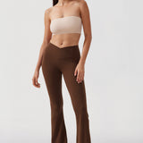 CRZ YOGA Women's V Cross Waist Flare Leggings 31'' Olive Green