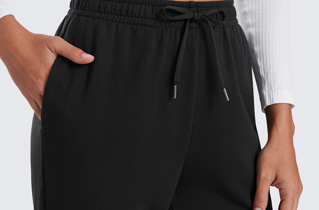 CRZ YOGA Women's Cotton Fleece Joggers with Pockets 28" Black