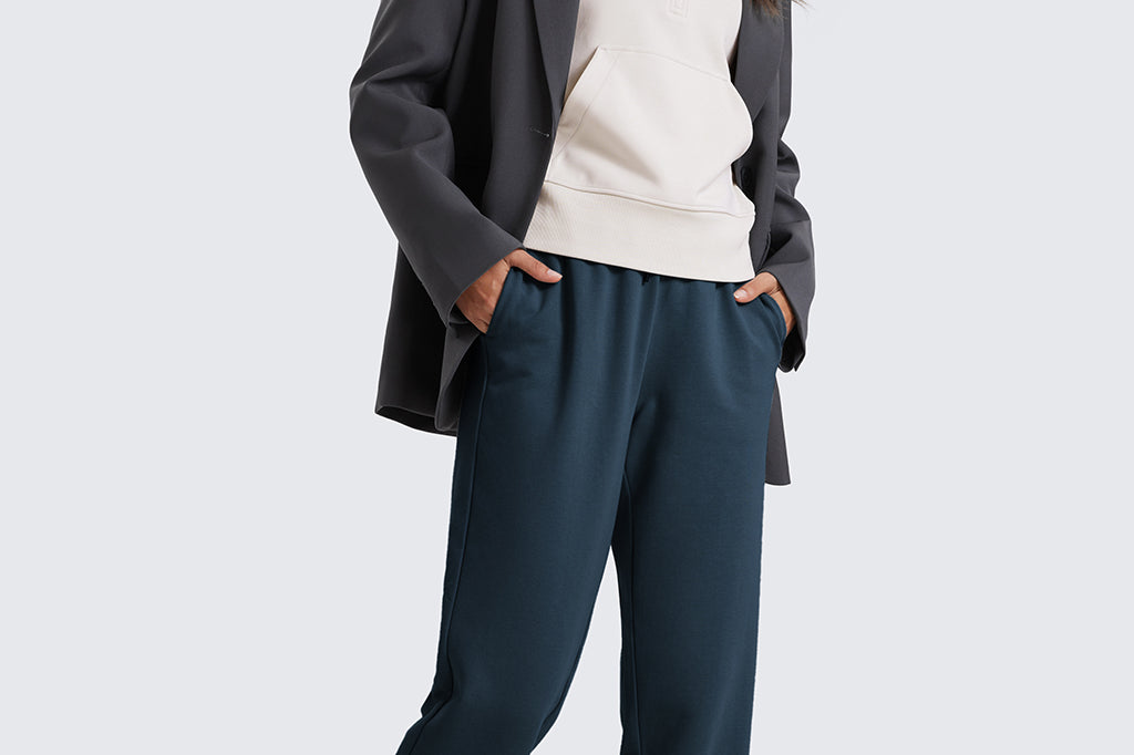 CRZ YOGA Women's Cotton Fleece Joggers with Pockets 28" Ink Blue