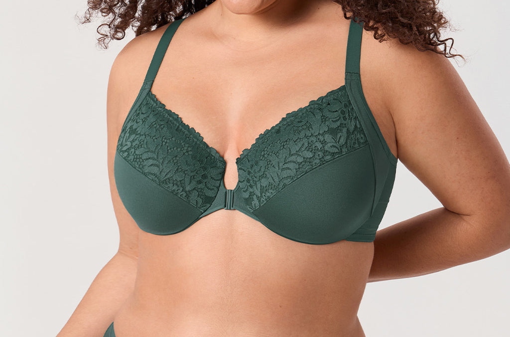 Women's Lace Front Closure Posture Bra Midnight Emerald