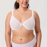Women's Sheer Mesh Front Closure Posture Bra Snow White